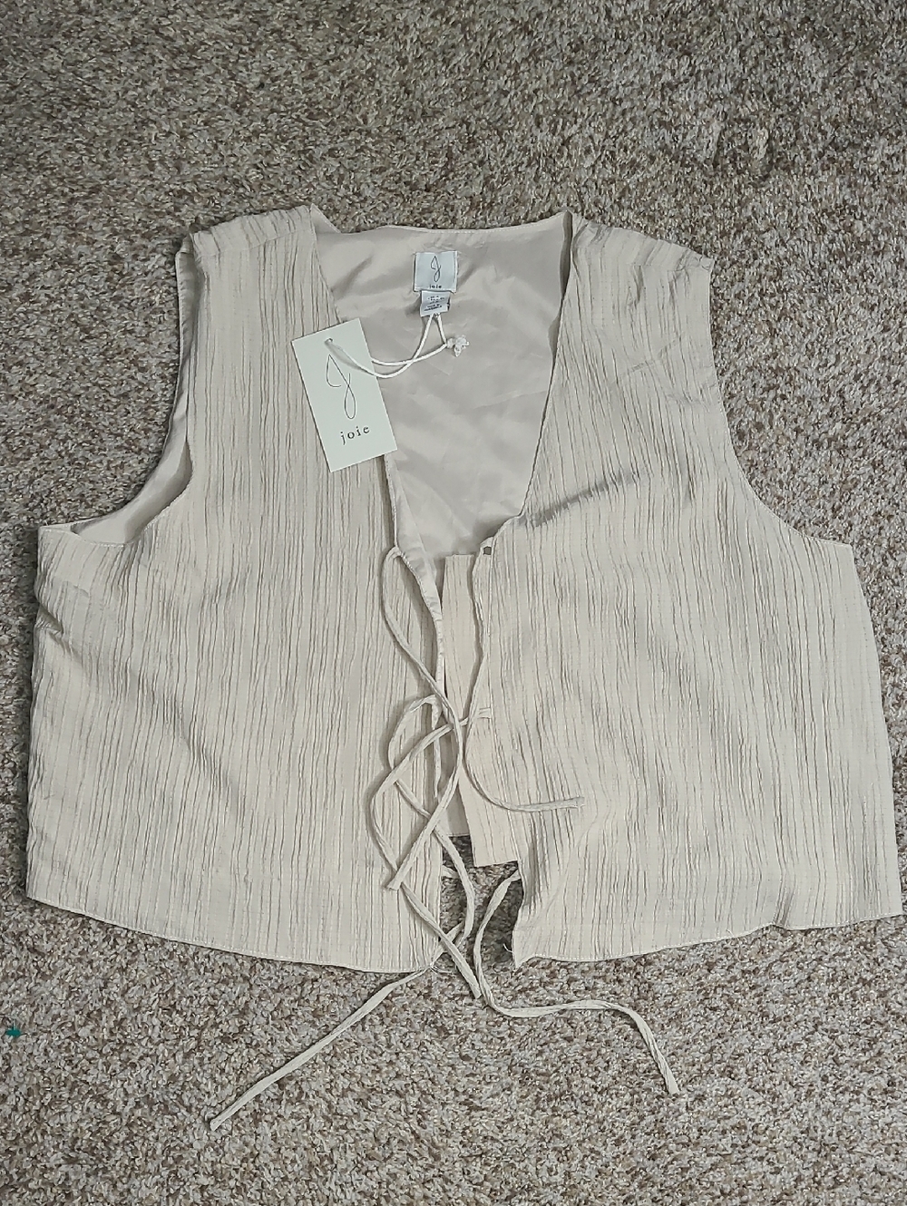 Joie Cream Lace-Up Textured Crop Vest